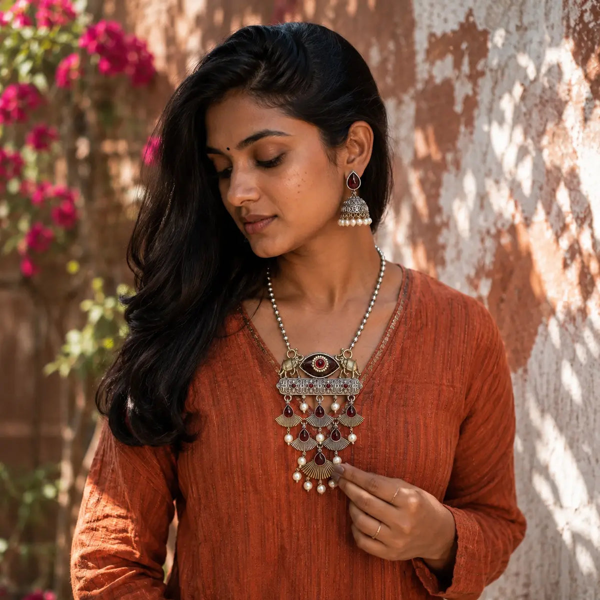 Drishti Oxidised Statement Pendant Set