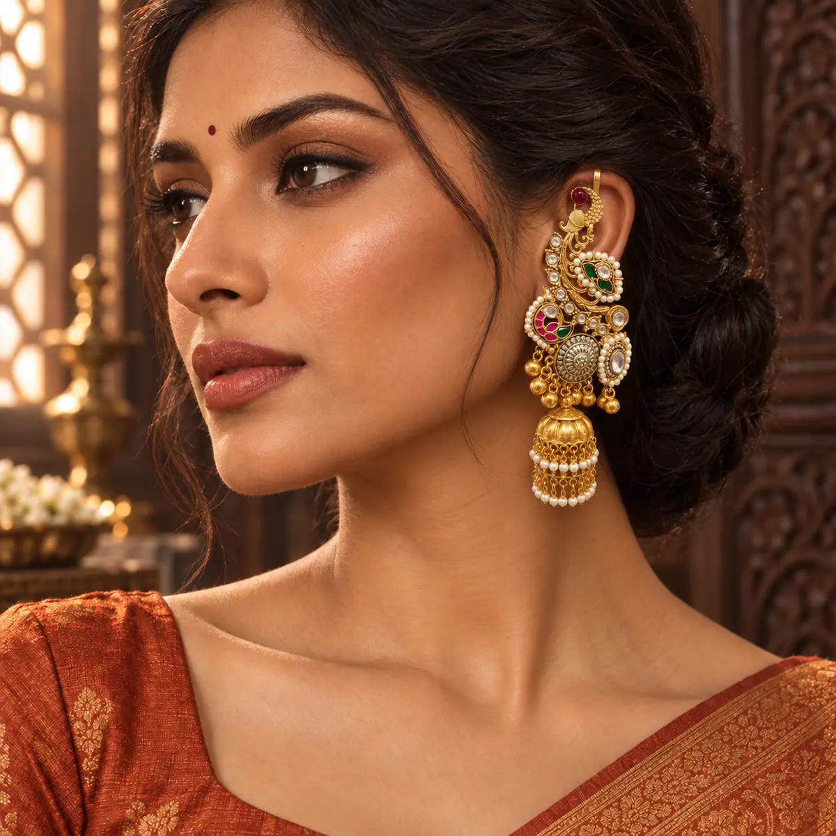 Kashmiri Mor Darbar Jhumka Ear Cuffs