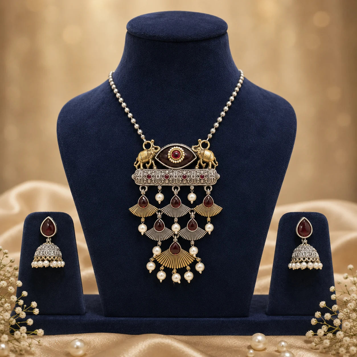 Drishti Oxidised Statement Pendant Set