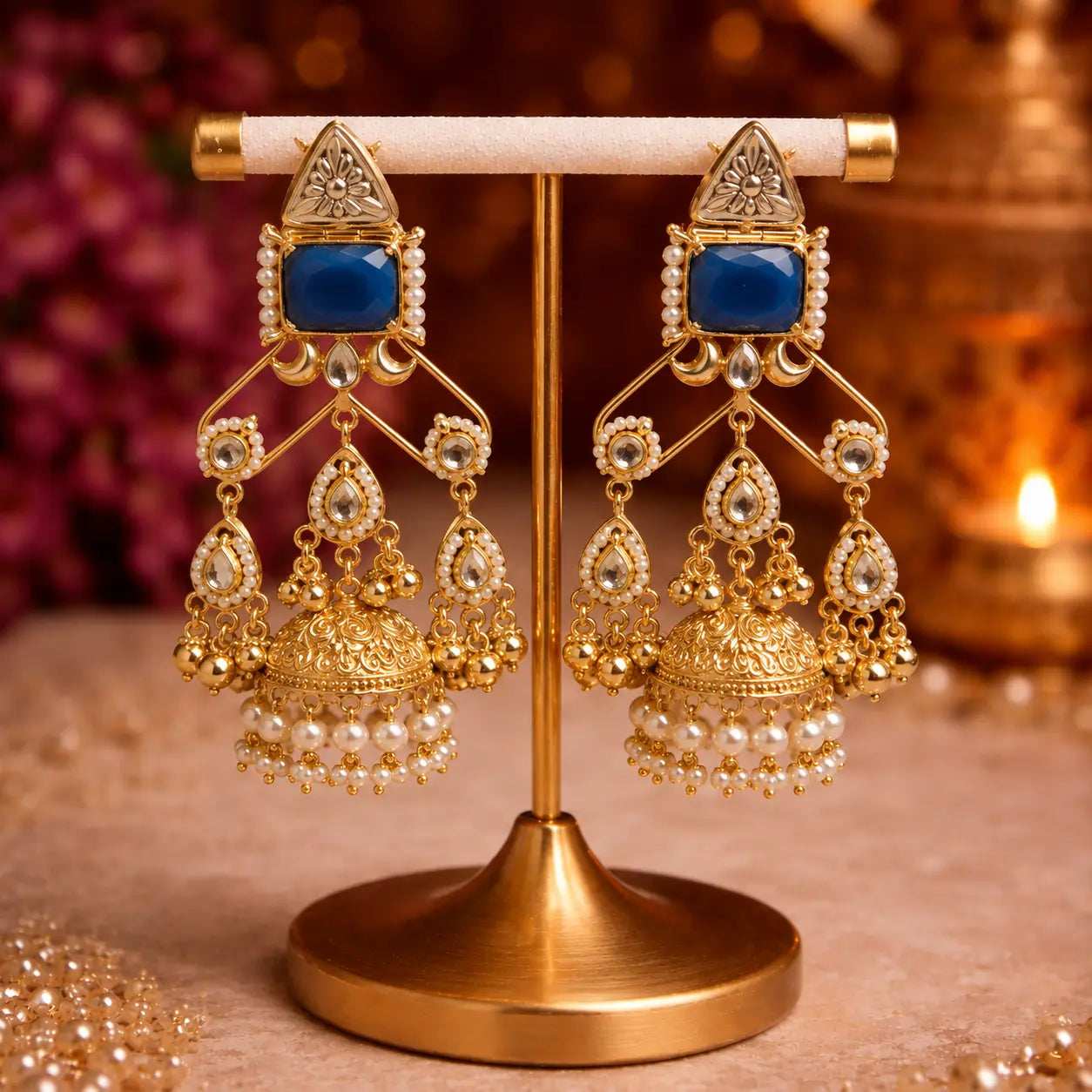Kashmiri Neel Pearl Jhumka Earrings