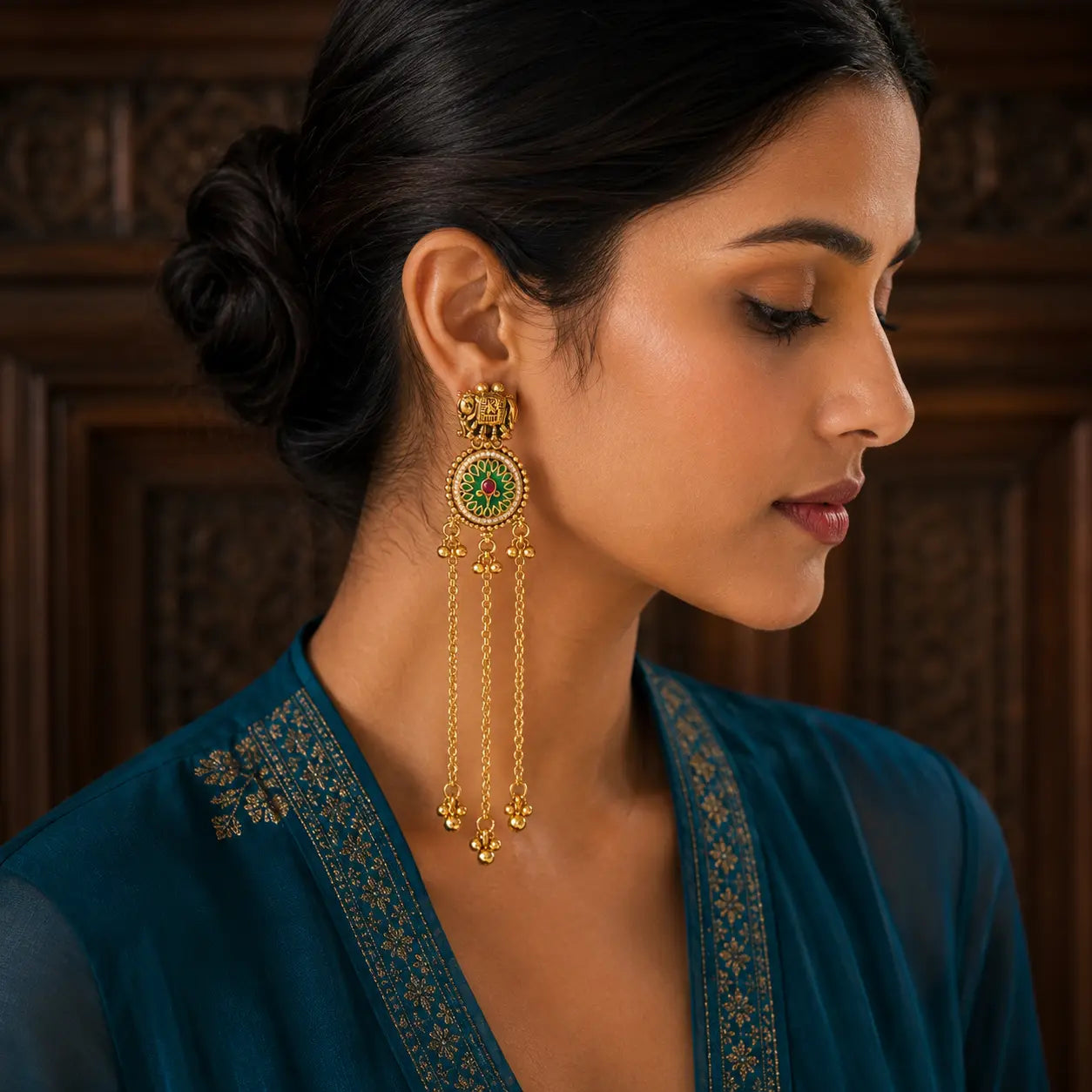 Kashmiri Zabarwan Green Chain Earrings