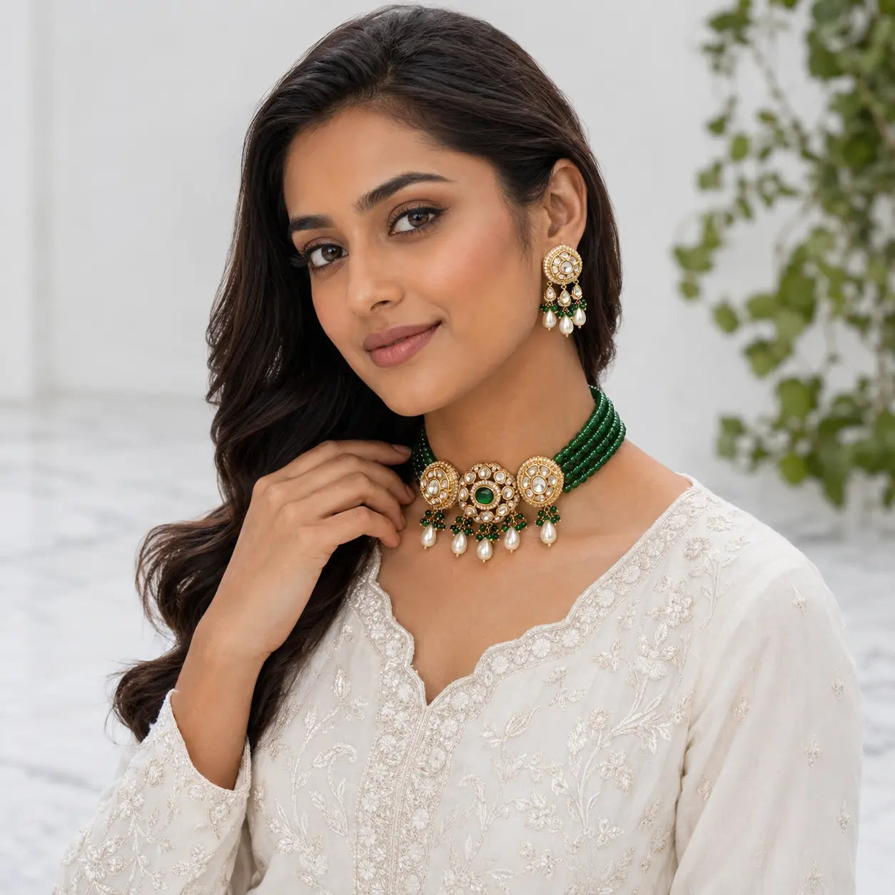 HARINI EMERALD KUNDAN CHOKER SET by Ankkshi