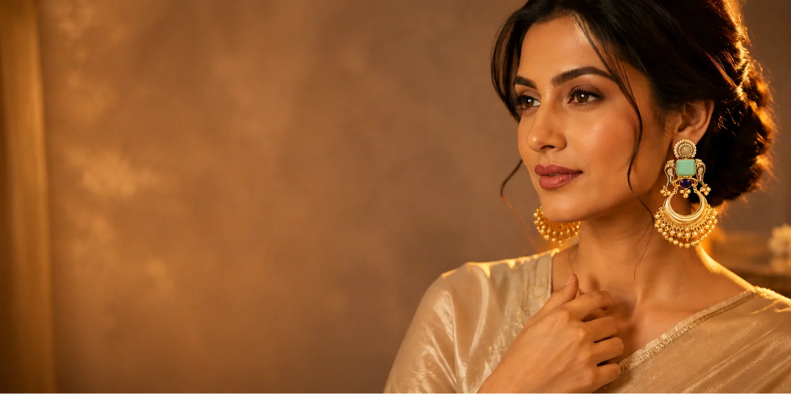 indian woman wearing kashmiri style earrings