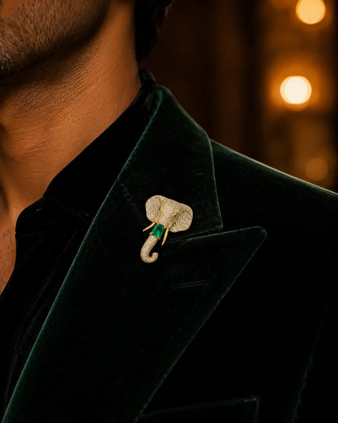 गज / Gaj – Emerald Crest Brooch