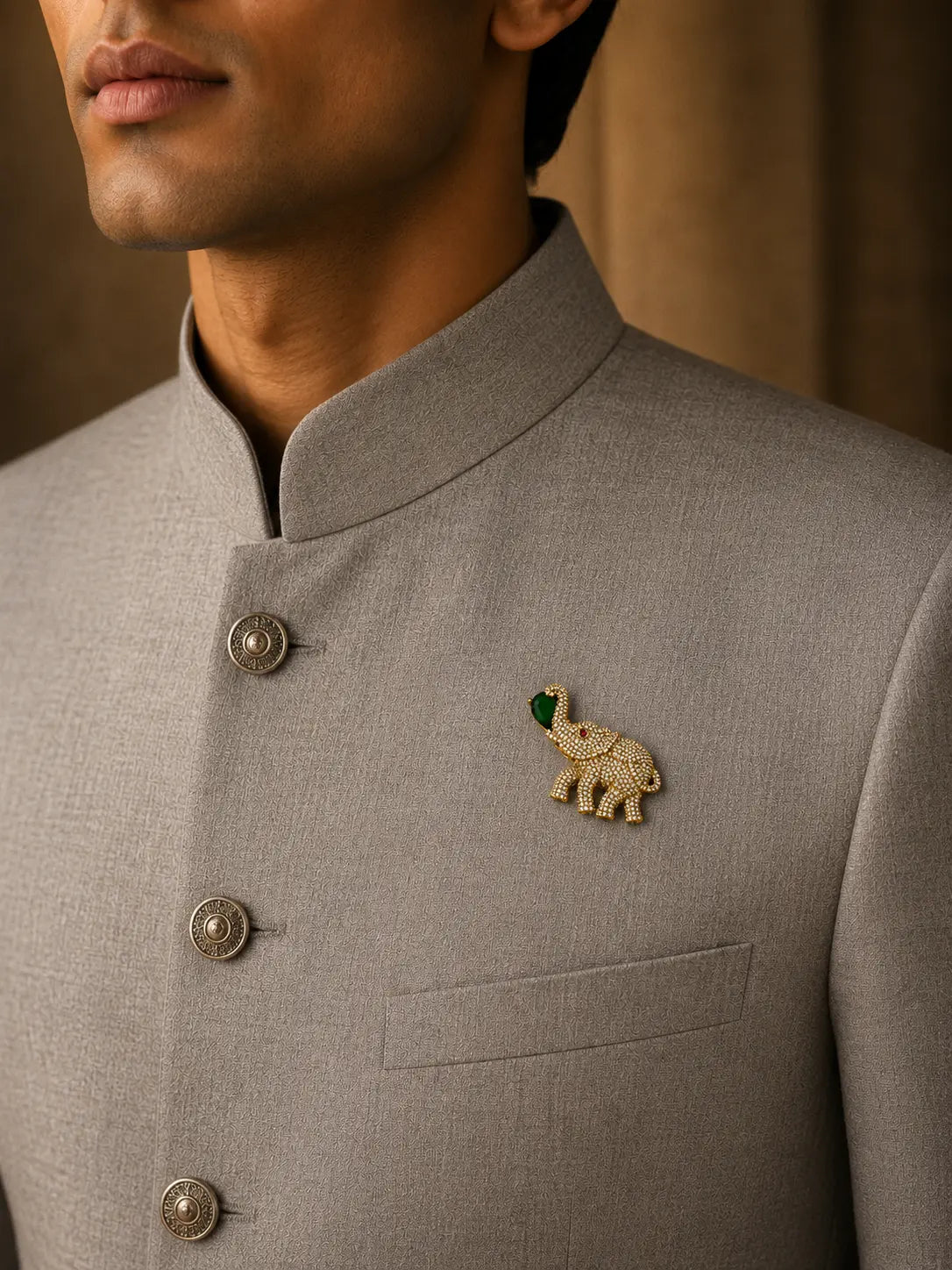 गज / Gaj – Rising Emerald Brooch