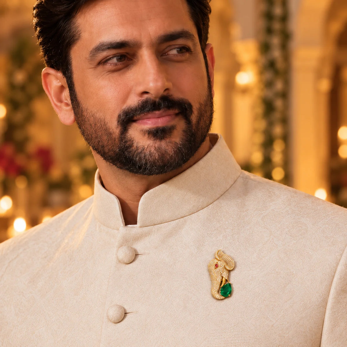 Ankkshi Gaj Ratna Bearer Brooch Emerald