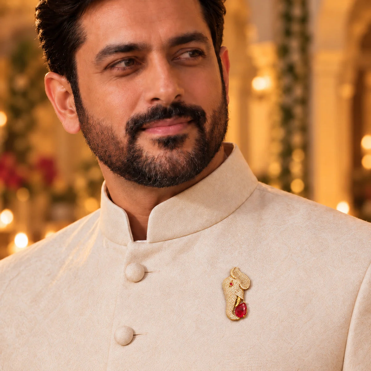 Ankkshi Gaj Ratna Bearer Brooch Ruby