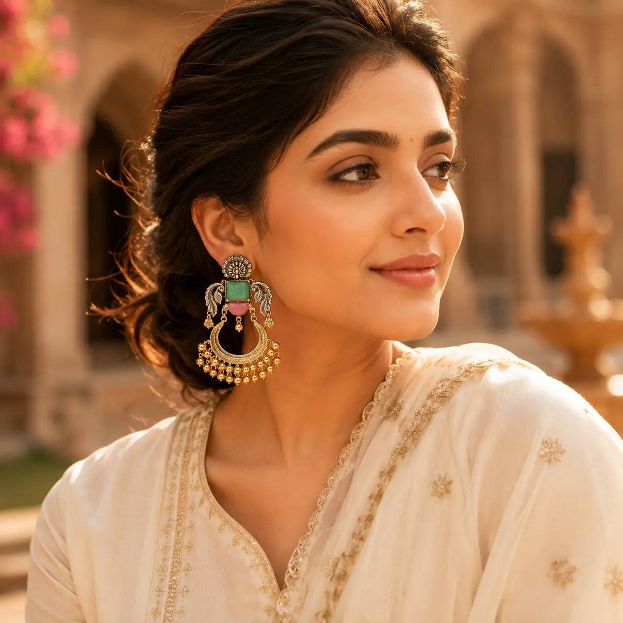 Kashmiri Mor Crescent Earrings
