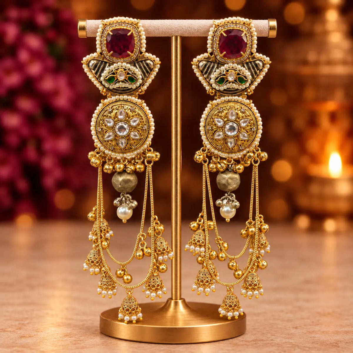 Kashmiri style kundan earrings by Ankkshi