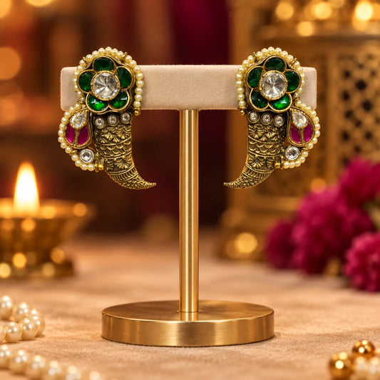 Ankkshi Kashmiri Style Matsya Kundan studs