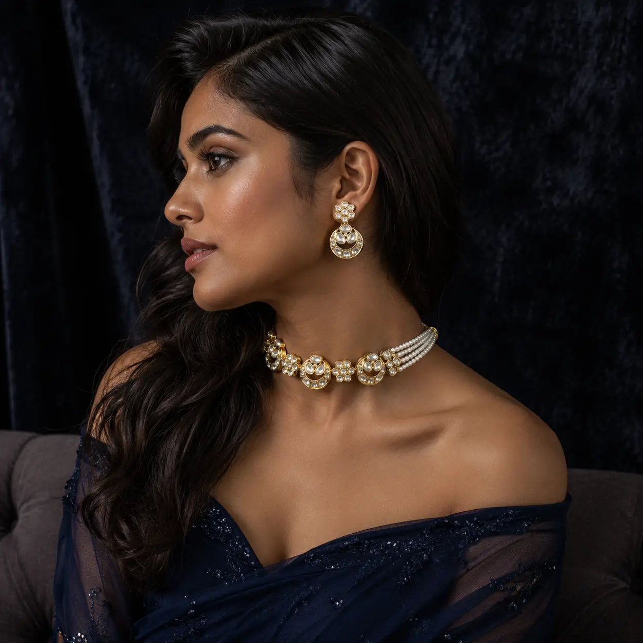 Mallika – Ankkshi Floral Kundan Pearl Choker Set