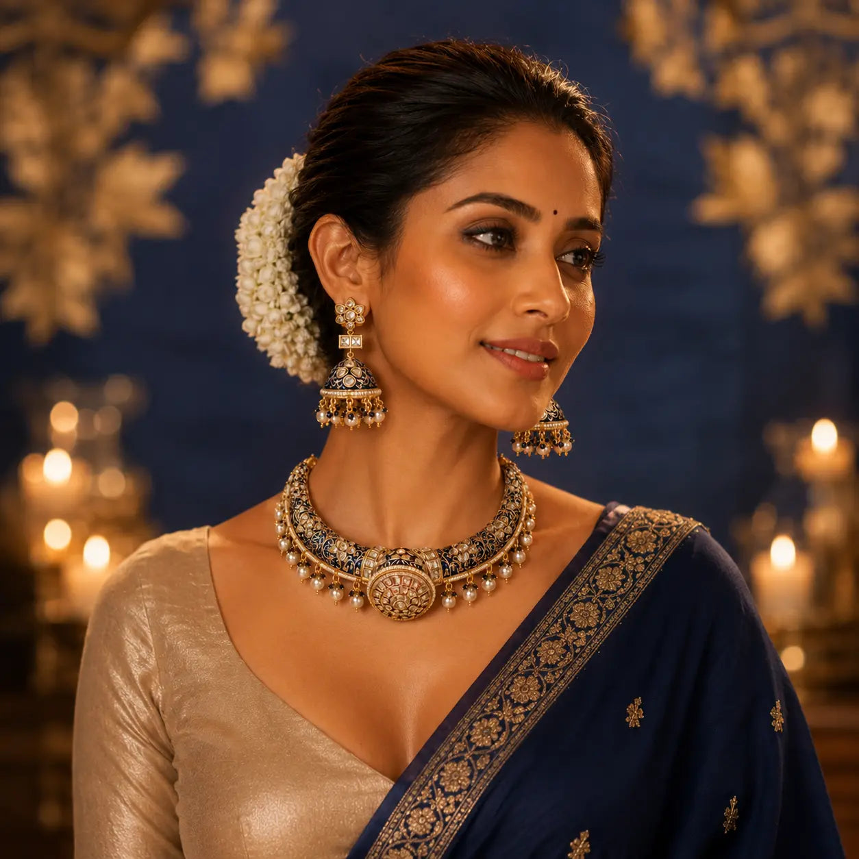 Shyamali – Ankkshi Blue Enamel Kundan Choker Set