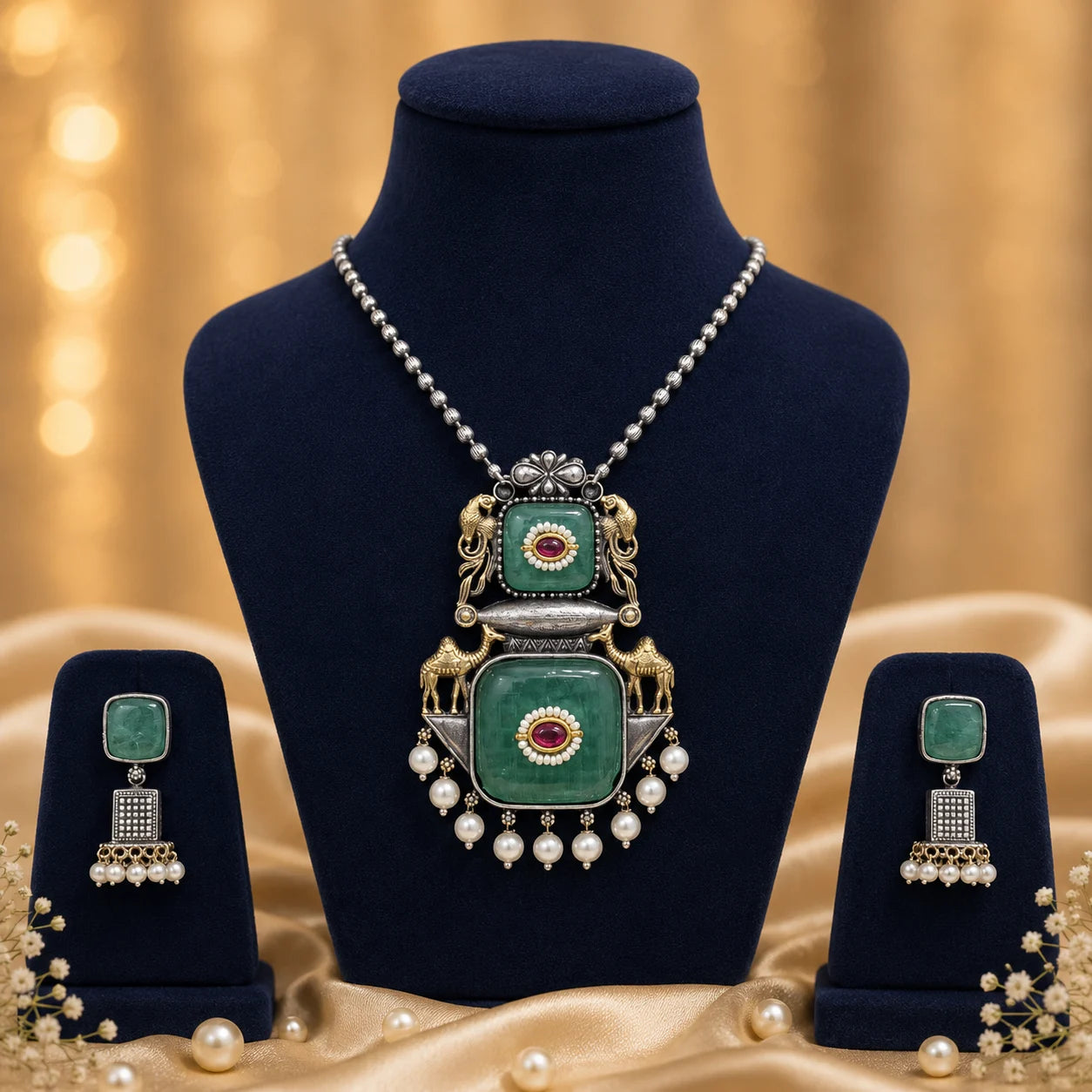 Raktika Oxidised Tribal Pendant Set
