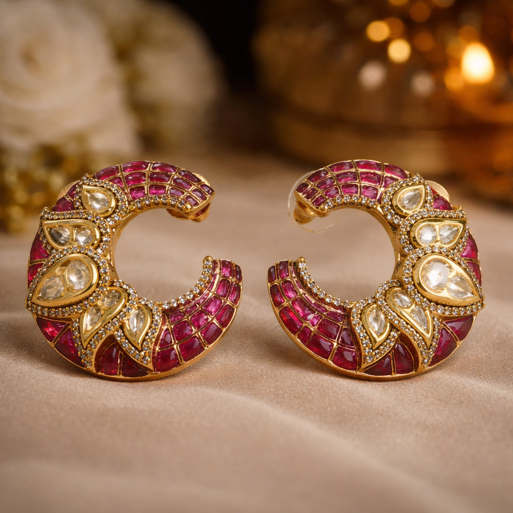 Ira - Kundan Hoop Earrings