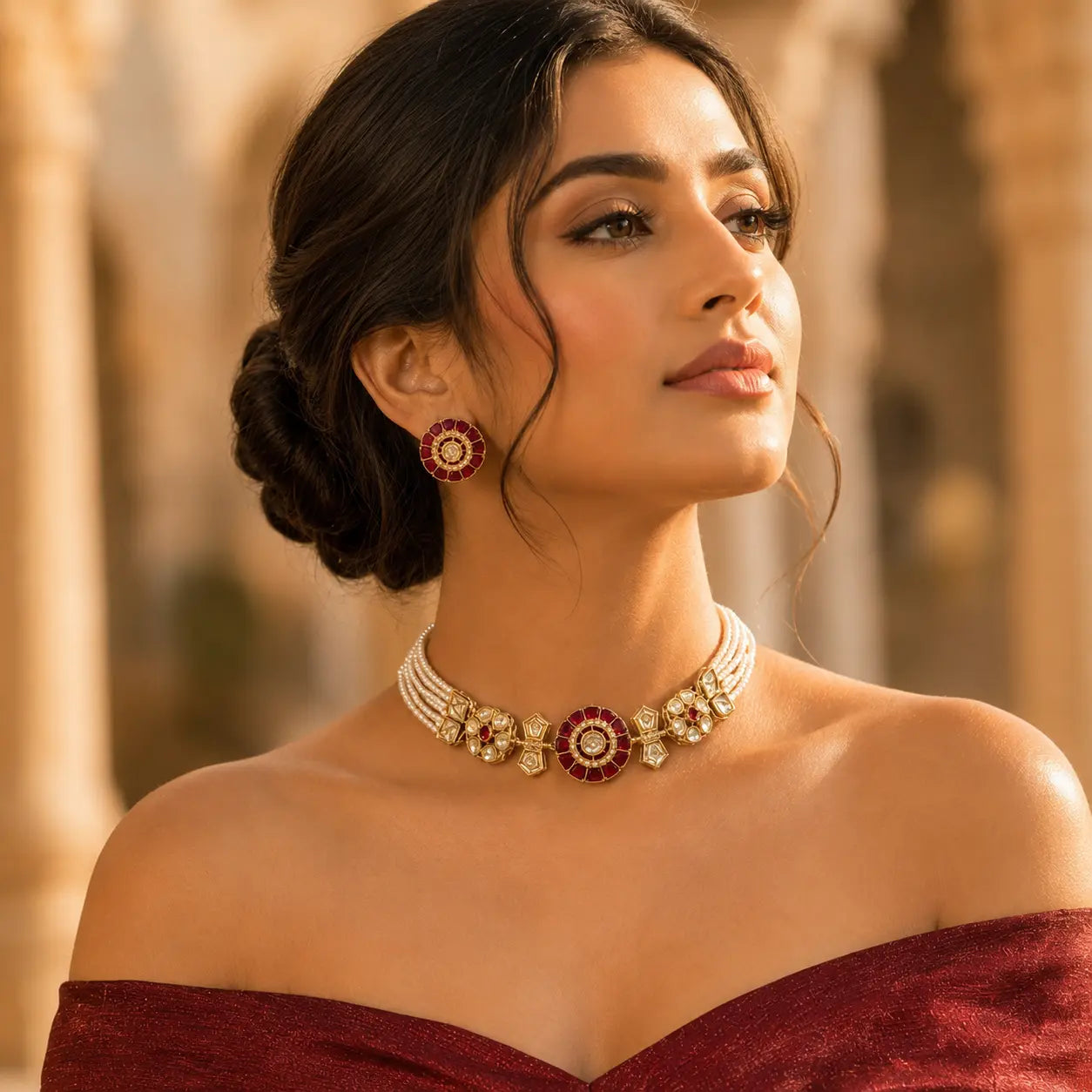 Arunika – Ruby Kundan Pearl Choker Set