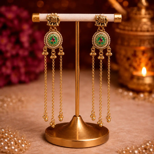 Kashmiri Zabarwan Green Chain Earrings