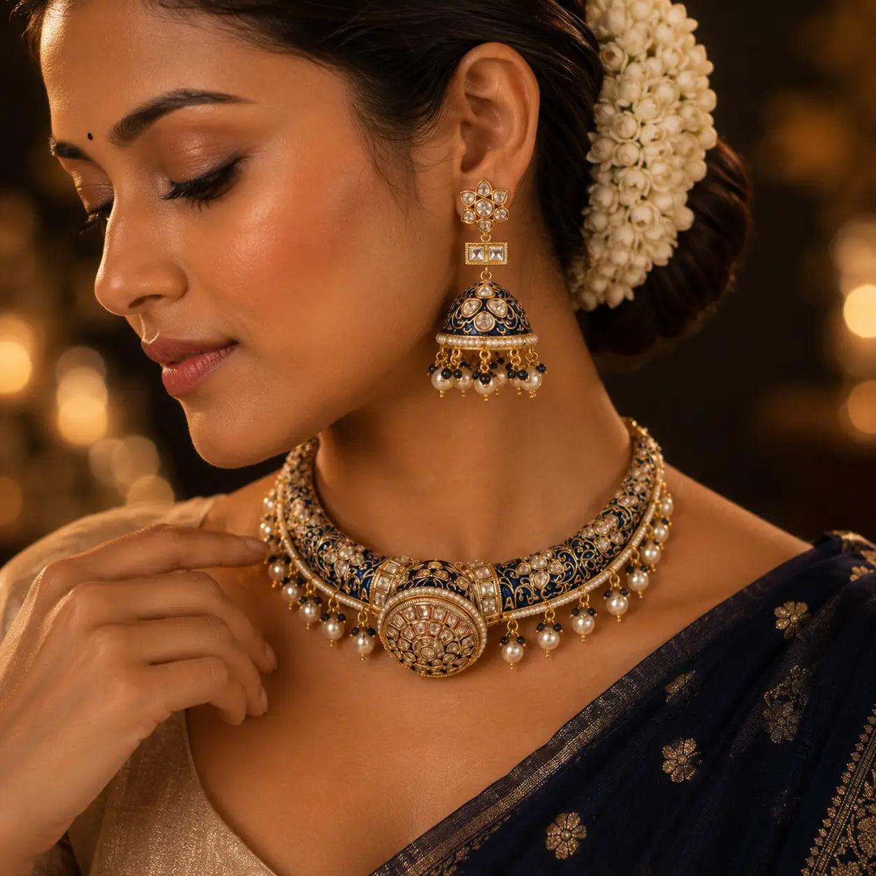Shyamali – Ankkshi Blue Enamel Kundan Choker Set